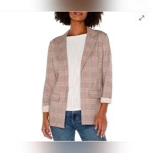 Liverpool Plaid Open-Front Blazer and Crop Pants - Blazer XL-Pants 16/33 - Beige